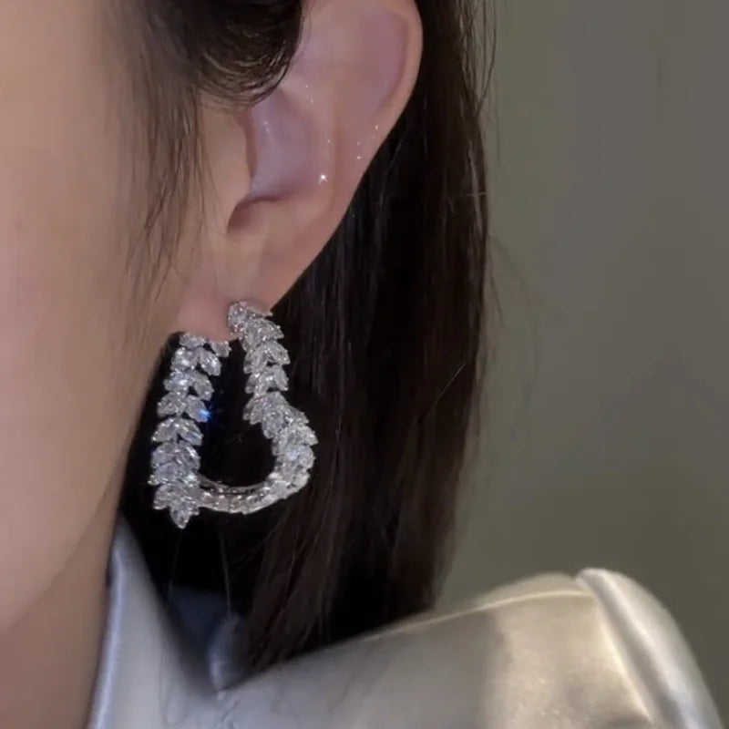 Boucles d’oreilles de blé de luxe Zircon brillant Mode Personnalité Fête Charme Bijoux Feuille de Blé Boucle D’oreille Pour Femmes Filles Style Coréen - OKLassy