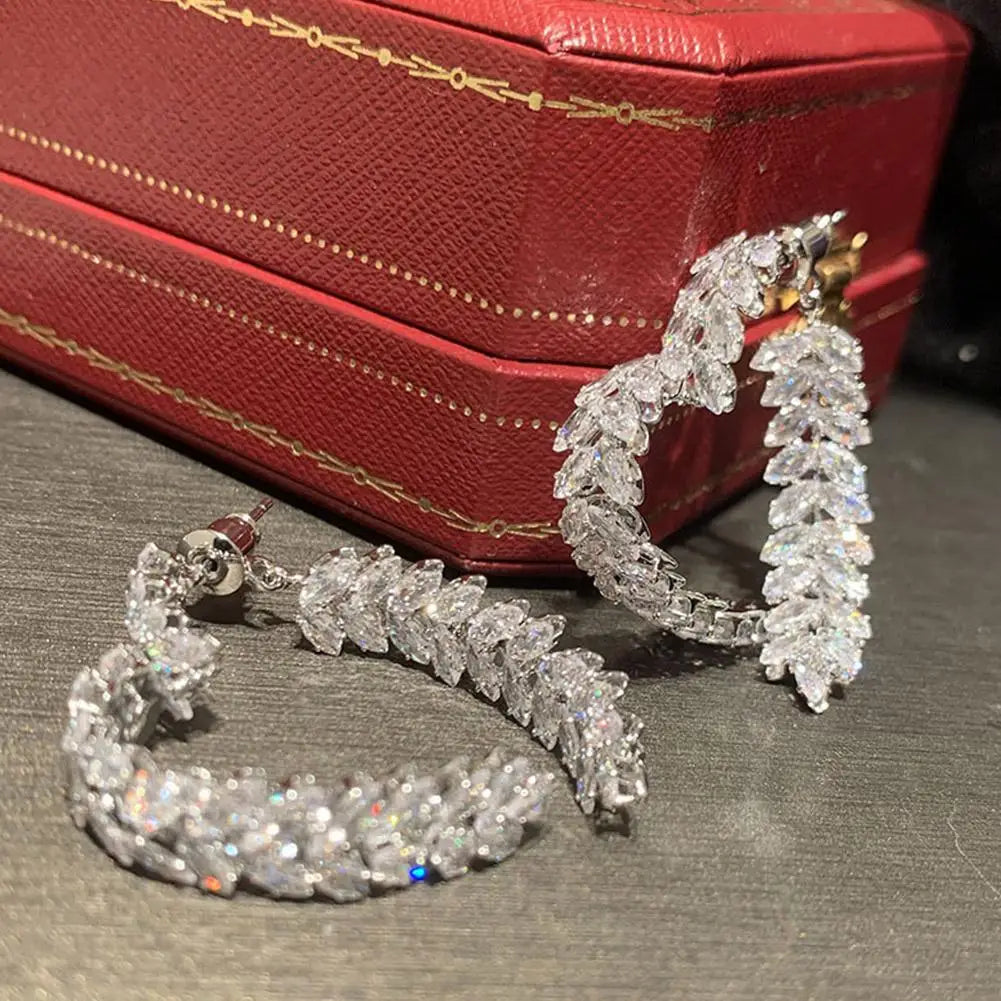 Boucles d’oreilles de blé de luxe Zircon brillant Mode Personnalité Fête Charme Bijoux Feuille de Blé Boucle D’oreille Pour Femmes Filles Style Coréen - OKLassy
