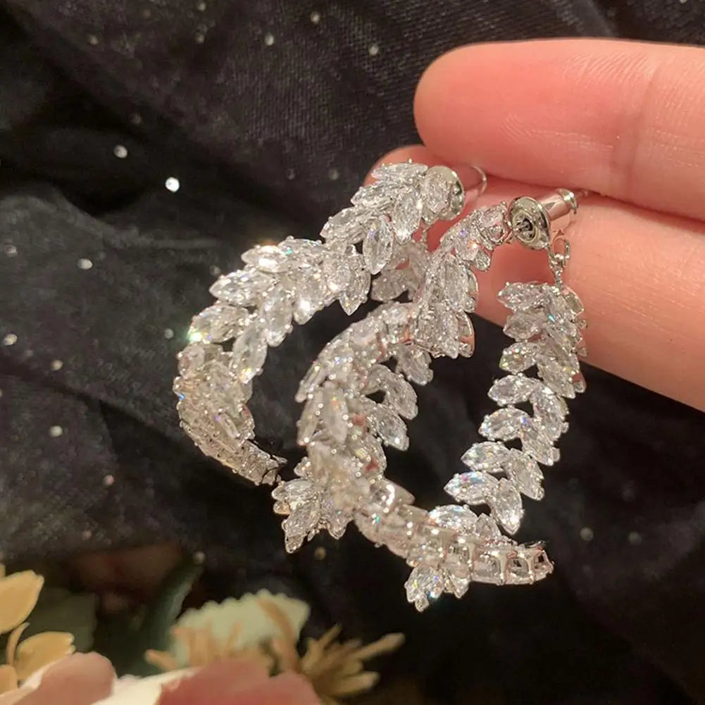 Boucles d’oreilles de blé de luxe Zircon brillant Mode Personnalité Fête Charme Bijoux Feuille de Blé Boucle D’oreille Pour Femmes Filles Style Coréen - OKLassy