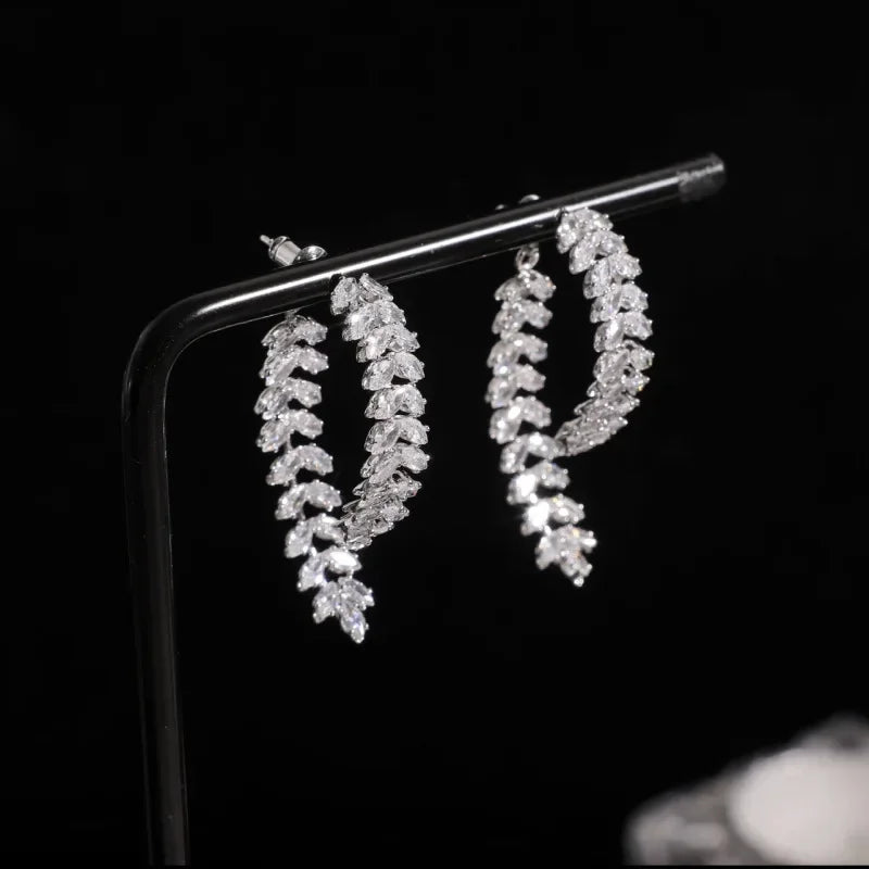 Boucles d’oreilles de blé de luxe Zircon brillant Mode Personnalité Fête Charme Bijoux Feuille de Blé Boucle D’oreille Pour Femmes Filles Style Coréen - OKLassy