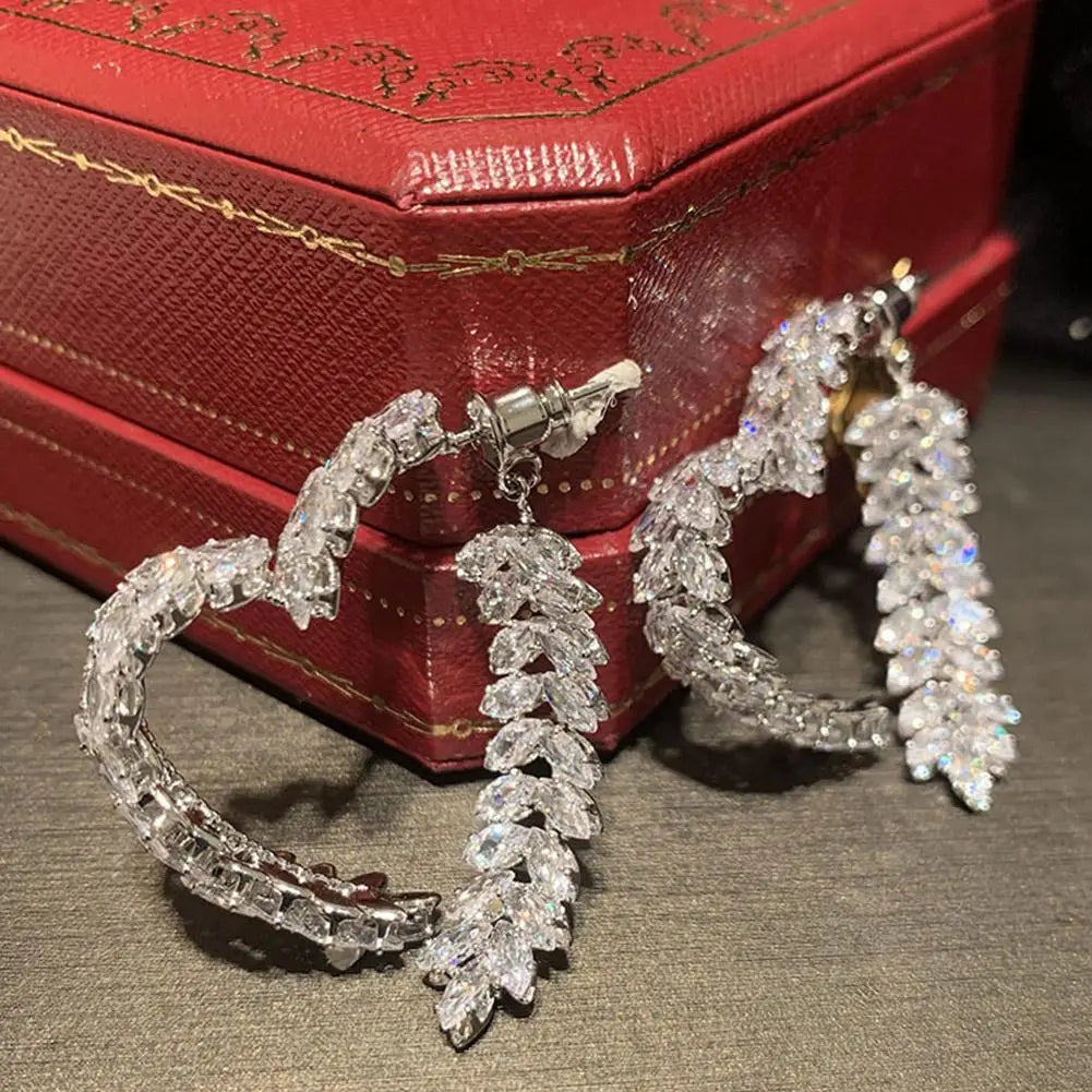 Boucles d’oreilles de blé de luxe Zircon brillant Mode Personnalité Fête Charme Bijoux Feuille de Blé Boucle D’oreille Pour Femmes Filles Style Coréen - OKLassy