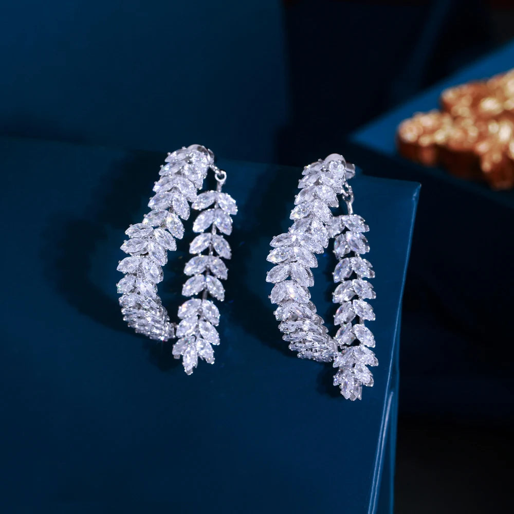 Boucles d’oreilles de blé de luxe Zircon brillant Mode Personnalité Fête Charme Bijoux Feuille de Blé Boucle D’oreille Pour Femmes Filles Style Coréen - OKLassy