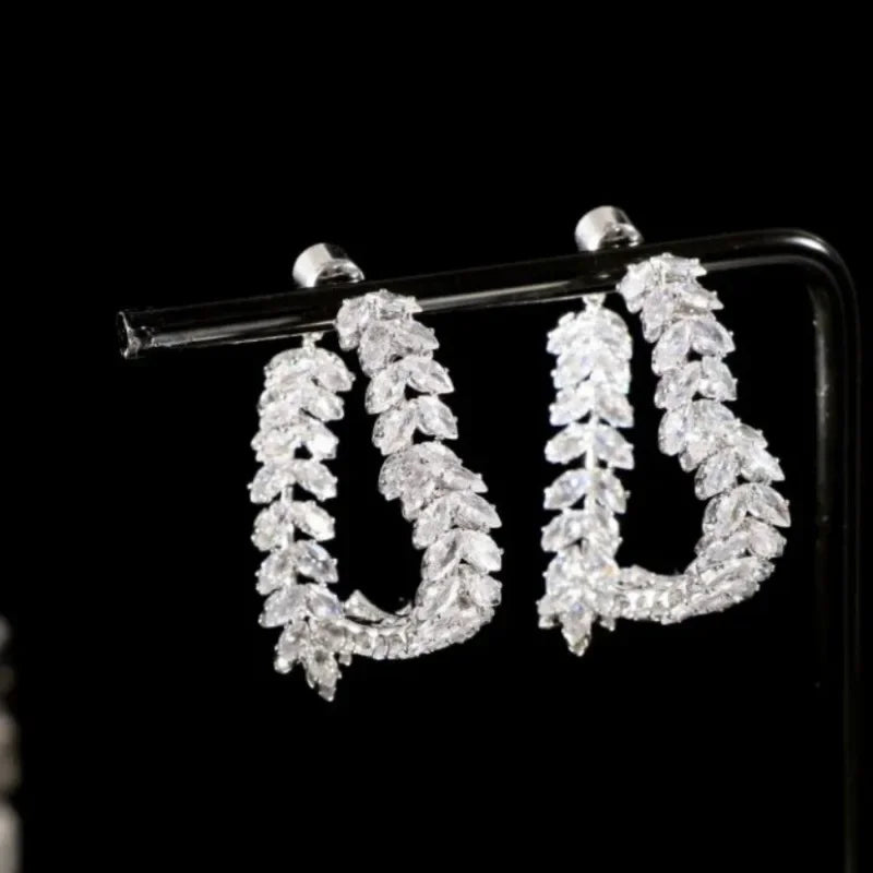 Boucles d’oreilles de blé de luxe Zircon brillant Mode Personnalité Fête Charme Bijoux Feuille de Blé Boucle D’oreille Pour Femmes Filles Style Coréen - OKLassy